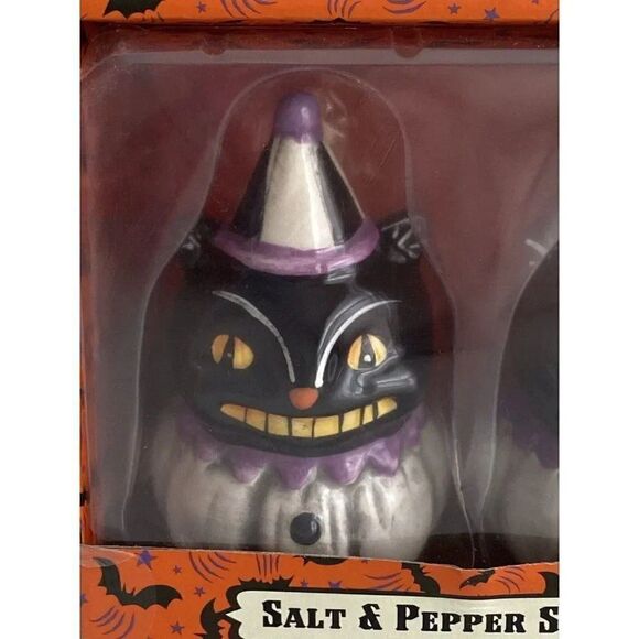 Johanna Parker Black Cats Halloween Salt and Pepper Shakers Transpac NEW - Picture 2 of 8